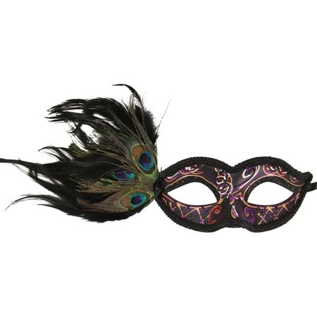 SUPRISEITSME Carnival Plastic Masquerade Mask with Feathers Black  Purple One Size SU761217